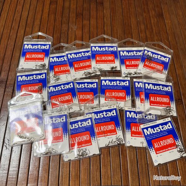 LOT P�CHE 18 paquets d'hame�ons MUSTAD CRYSTAL FORG�E ALLROUND N 16