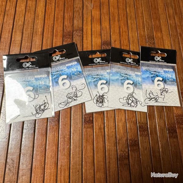 Lot p�che 5 paquets d'Hame�on Simple C&C Fishing Wormer Ringed 6