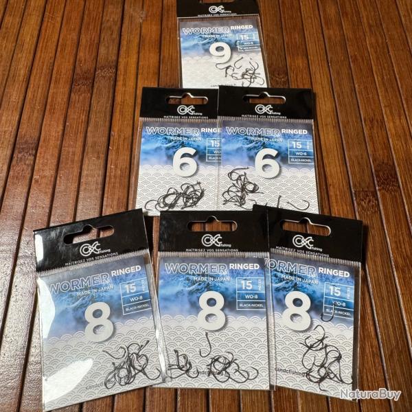 Lot p�che 6 paquets d'Hame�on Simple C&C Fishing Wormer Ringed 6/8/9