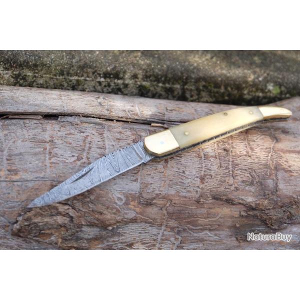 Couteau Damas Lame 128 Couches Fa�on L'Aveyronnais Manche Os Fabrication Artisanale Cran Forc� 001