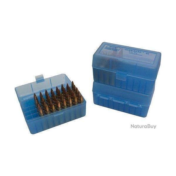Boite de rangement MTM - RS-S - Cal: 7,62X39/6MM/7MM - BLEU TRANSPARENT