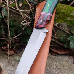 Couteau Tanto Survie Buschraft Lame Carbone 1055 Manche 2 Bois Etui Cuir Fabrication Artisanale