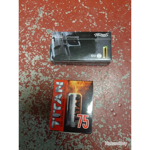 Lot de une boite Titan, et une boite wather de munitions � blanc calibre 9 mm