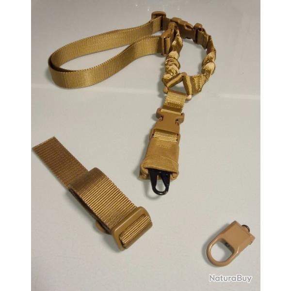 Set sangle tactique 3 pi�ces Tan/beige armes r�elles ou r�pliques, flexible, r�glable, boucle m�tal