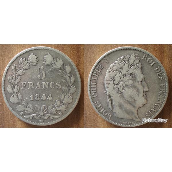 France 5 Francs 1844 W Lille Roi Louis Philippe 1 Argent Ecu Piece Frcs Frs Frc Franc