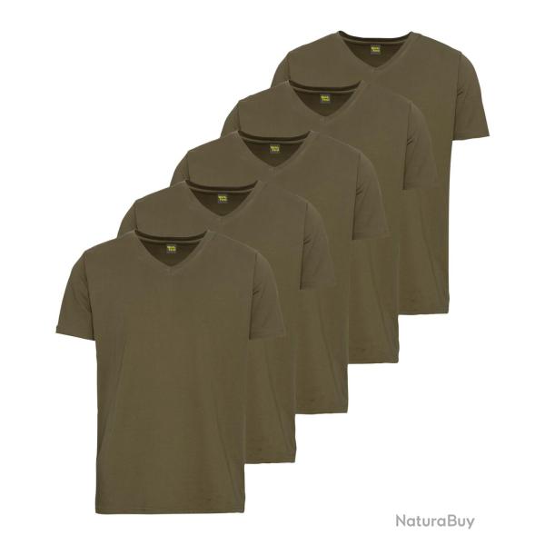 Pack de 5 t-shirts basiques (Couleur: Col V vert, Taille: M)