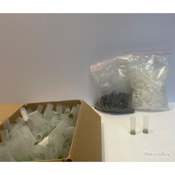 lot de douilles et de bourres pour rechargement calibre 16