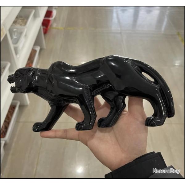 Panth�re noire en obsidienne, Sculpture puissante & protectrice