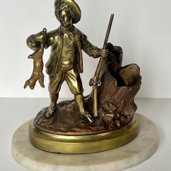 Sculpture Statuette Bronze - Chasseur de Li&egrave;vre XIXe