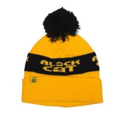 BONNET BLACK CAT YELLOW BOBBLE HAT