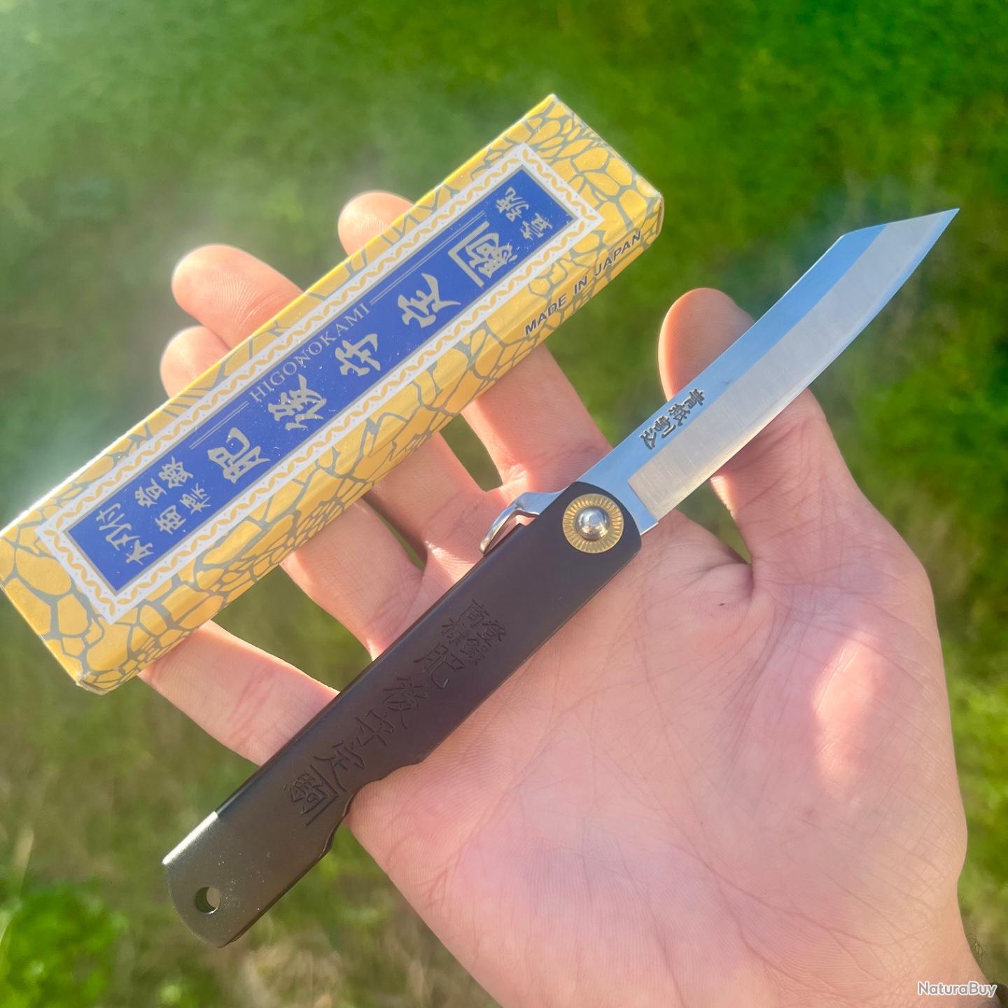 Couteau Pliant Japonais Higonokami – Lame Acier – Manche Métal Doré – Neuf