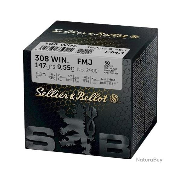 Munitions SELLIER & BELLOT cal.308 win fmj 147gr 9.55g par 150