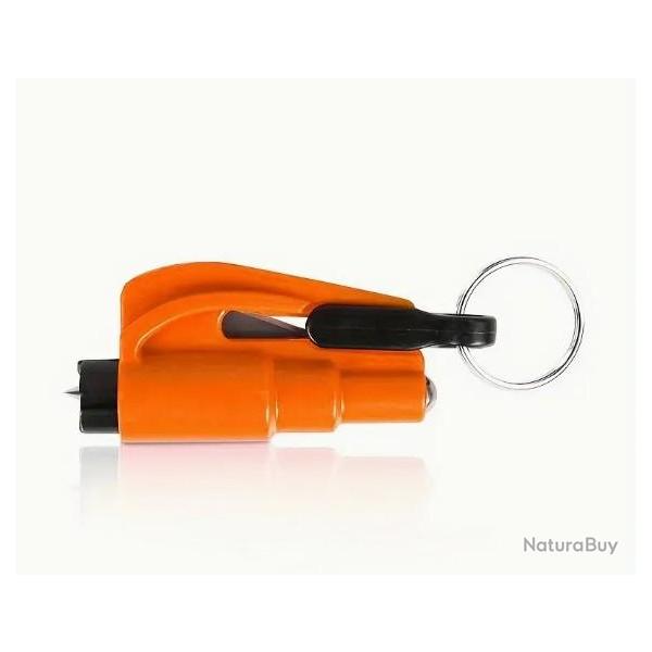 Porte-Cl�s Orange 2 en 1 : Coupe Ceinture de S�curit� & Brise Vitres en cas d'urgence - Liv gratuite