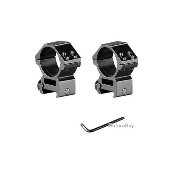 Paire d'Anneaux de Montage 30 mm Profil Bas | Rail Picatinny 20 mm | Aluminium 6061 | Envoi France