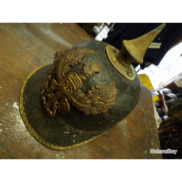 Casque � pointe mod 1895 plus que curieux carton avec insigne et pointe authentique th��tre jouet ??