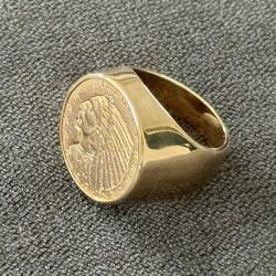 Chevali&egrave;re neuve en or massif 18 carats - pi&egrave;ce 5 dollars (22 carats) - bague homme - Indien - Sioux