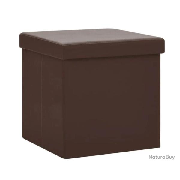 Tabouret rangement pliable PVC marron 38x38x38 cm avec coffre