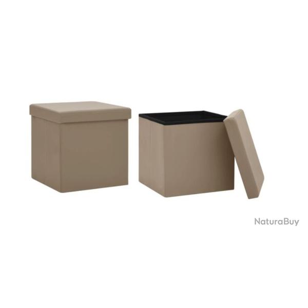 Tabouret rangement pliable PVC cappuccino 38x38x38 cm avec coffre lot de 2