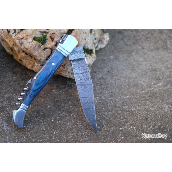 Couteau Damas Lame 128 Couches Fa�on Laguiole Abeille Manche Atlantide Tire Bouchons Fabr Artisanale