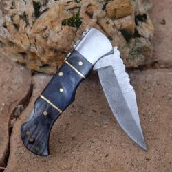 Couteau Lame Damas 128 Couches Manche 3 Bois Fa&ccedil;on Buck 112 Lockback Fabr Artisanale 002