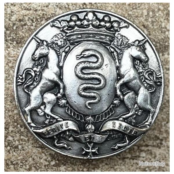 COLBERT, devise PERITE ET RECTE, rondache argent�e, 33 mm