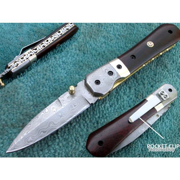 Couteau pliant Damas & Palissandre / Accroche ceinture (4)