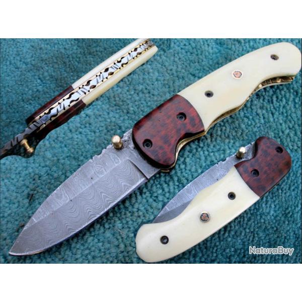 Couteau pliant Damas & Os / Etui cuir