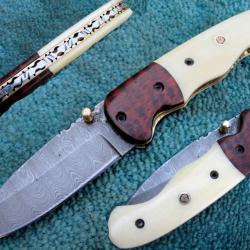 Couteau pliant Damas & Os / Etui cuir (4)