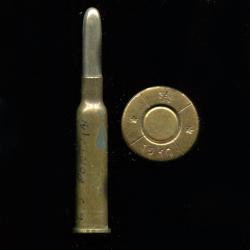6.5 x 54 R Mannlicher Portugais  - RARE marquage Portugais  : AE/*/1930/*/ - balle nickel arrondie