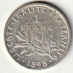 Pi&egrave;ce De MonnaieArgent  France 1 franc Semeuse 1898