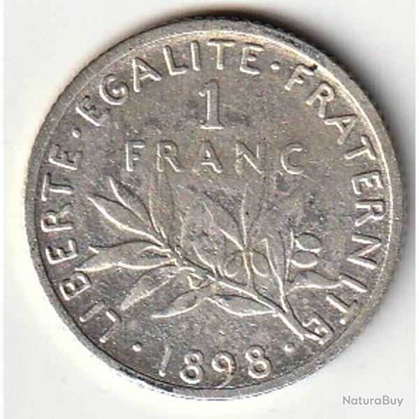 Pi�ce De MonnaieArgent  France 1 franc Semeuse 1898