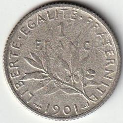 Pi&egrave;ce De Monnaie Argent  France 1 franc Semeuse 1901