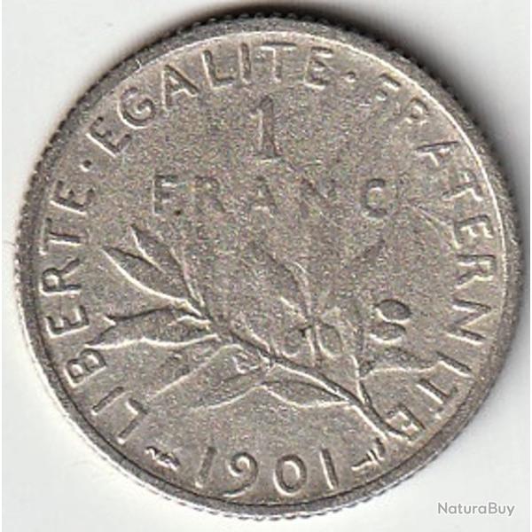 Pi�ce De Monnaie Argent  France 1 franc Semeuse 1901