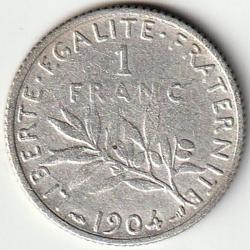Pi&egrave;ce De Monnaie Argent  France 1 franc Semeuse 1904