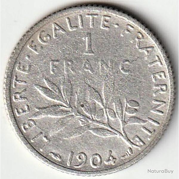 Pi�ce De Monnaie Argent  France 1 franc Semeuse 1904