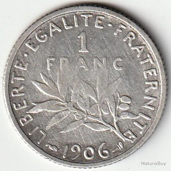 Pi�ce De Monnaie Argent  France 1 franc Semeuse 1906 Rare