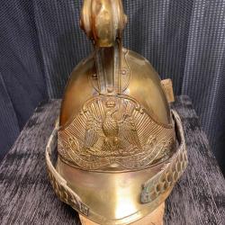 Casque de pompier Mont st Sulpice , plaque &agrave; l'aigle , bon &eacute;tat , manque int&eacute;rieur. mod&egrave;le 1855 .