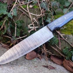 Couteau De Cuisine Style Japonais Lame Acier Damas 256 Couches Manche Bois Gris/Bleu F Artisanale