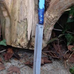 Couteau De Cuisine D'Office Lame Acier Damas 256 Couches Manche R&eacute;sine Oc&eacute;an Fabric Artisanale