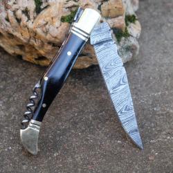 Couteau Damas Lame 128 Couches Fa&ccedil;on Laguiole Abeille Manche Corne Tire Bouchons F Artisanale