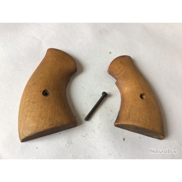 VENDU PAR LE-CUIRASSIER PAIRE DE PLAQUETTES  CROSSE DE REVOLVER ALARME ITALIEN BBM OLYMPIC 38 9 MM