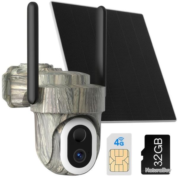 Cam�ra de chasse 4G solaire avec rotation 360� rechargeable 10 000mAh