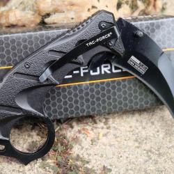 Couteaux Griffe Tac Force Karambit A/O Lame Acier 3Cr13 Manche Aluminium Black linerlock Clip