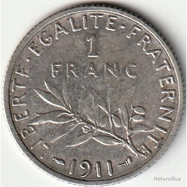 Pi�ce De Monnaie Argent  France 1 franc Semeuse 1911 Rare