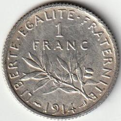 Pi&egrave;ce De Monnaie Argent  France 1 franc Semeuse 1914
