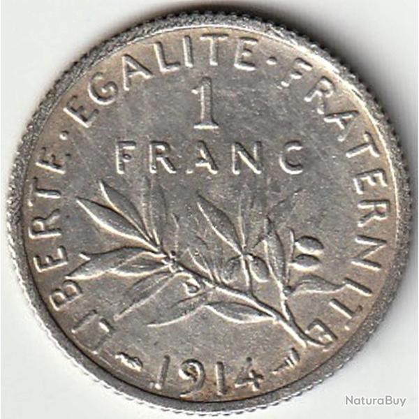 Pi�ce De Monnaie Argent  France 1 franc Semeuse 1914