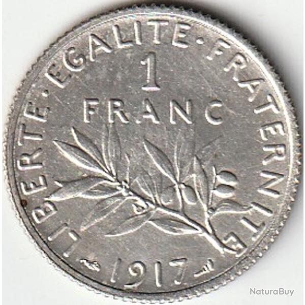 Pi�ce De Monnaie Argent  France 1 franc Semeuse 1917