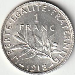Pi&egrave;ce De Monnaie Argent  France 1 franc Semeuse 1918