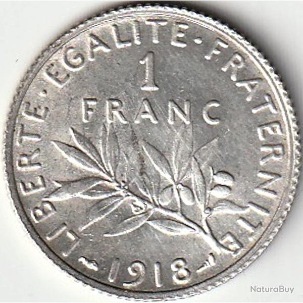 Pi�ce De Monnaie Argent  France 1 franc Semeuse 1918