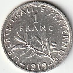 Pi&egrave;ce De Monnaie Argent  France 1 franc Semeuse 1919